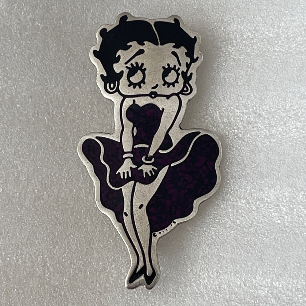 Betty Boop 925 Brooch in Purple Dress Sterling Silver stamped KFS FS 925 MEX